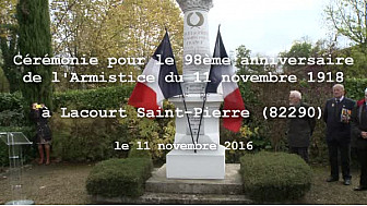 Commémoration anniversaire de l'Armistice du 11 novembre 1918 à Lacourt Saint-Pierre (82)